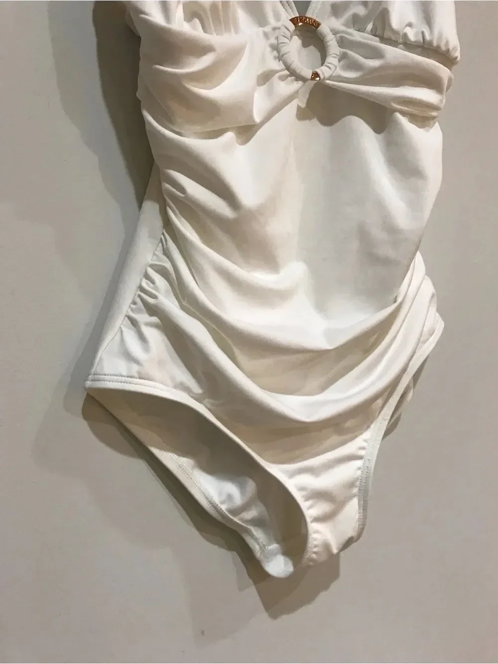 MICHAEL Michael Kors Cream One-Piece Swimsuit with Gold Ring Detail